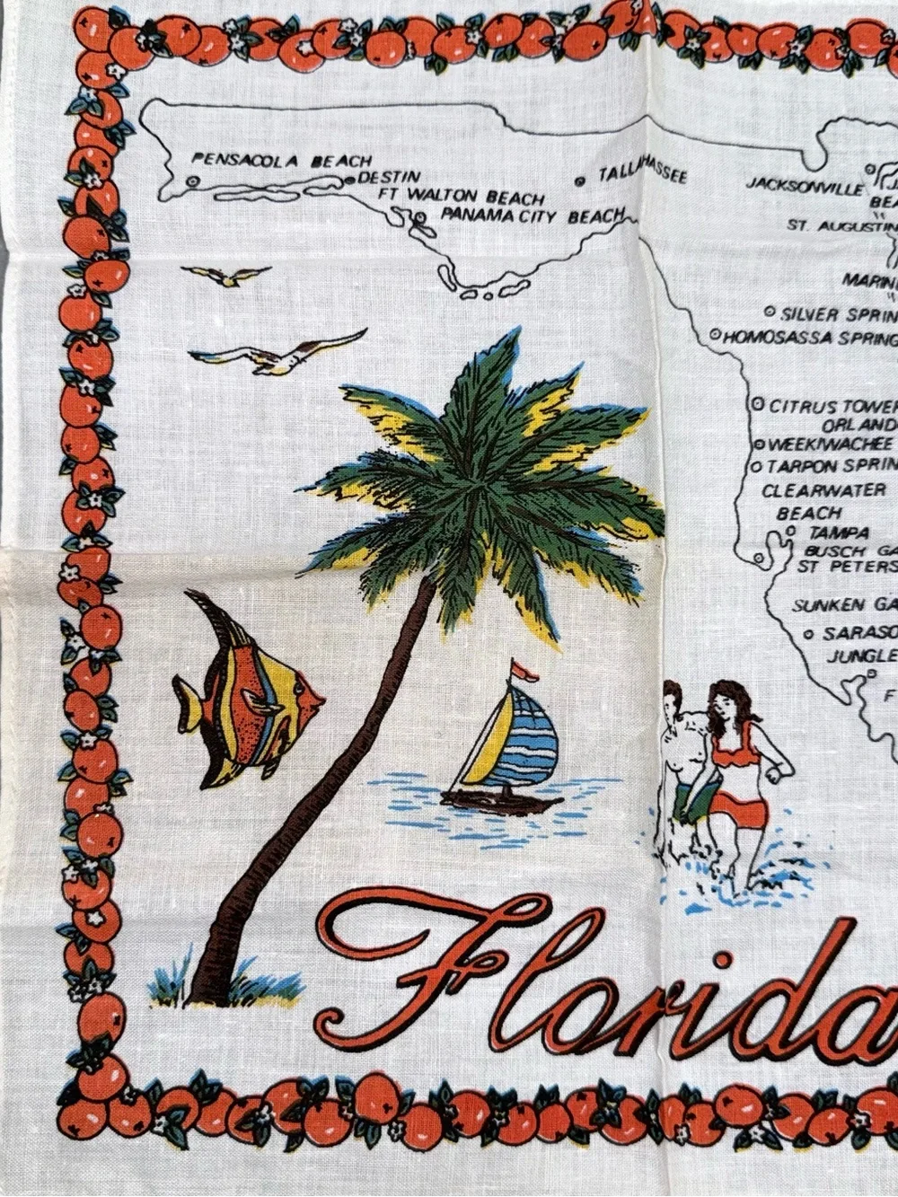 Vintage Handkerchief Napkin FLORIDA State Souvenir